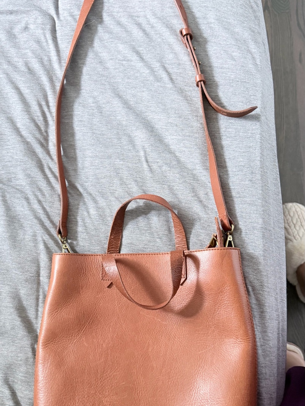 Madewell Leather Shoulder Tote in Cognac Brown